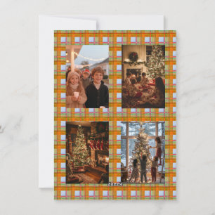 Plaid Orange Bow Garland 5 Photo Christmas Holiday Card
