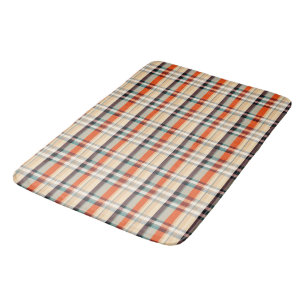 Plaid Orange Brown and Gray Bath Mat