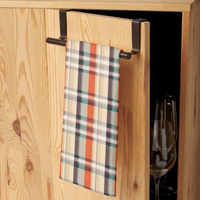 Plaid Orange Brown and Gray Kitchen Towel (Thirds Fold)