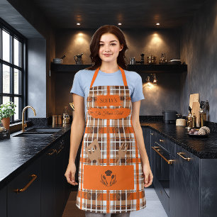 Plaid Orange Customizable with Kitchen Utensils Apron