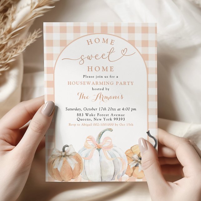 Plaid Orange Preppy Pumpkin Housewarming Party Invitation (Creator Uploaded)