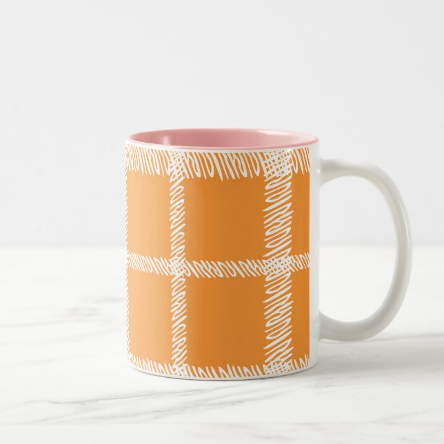 Plaid Orange Two-Tone Coffee Mug (Right)