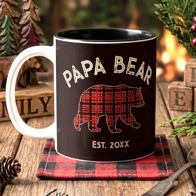Plaid Papa Bear Father Year Established Black Two-Tone Coffee Mug (Creator Uploaded)