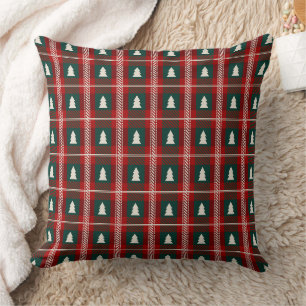 Plaid Patchwork Christmas Tree Pattern Throw Pillow