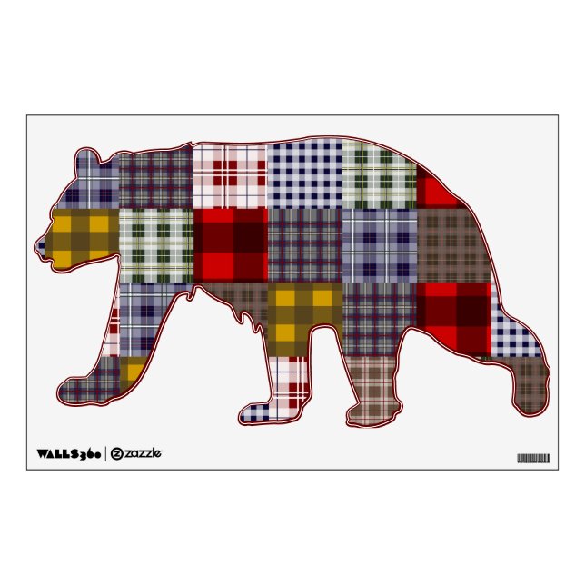 Plaid Patchwork Inspired Bear Wall Decal (Front)