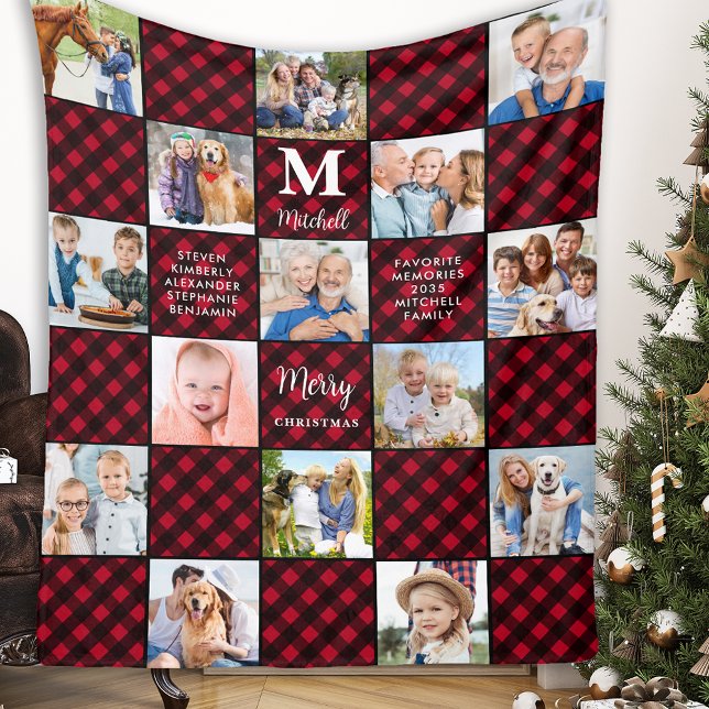 Plaid Patchwork Personalized Cozy 15 Photo Collage Fleece Blanket (Creator Uploaded)