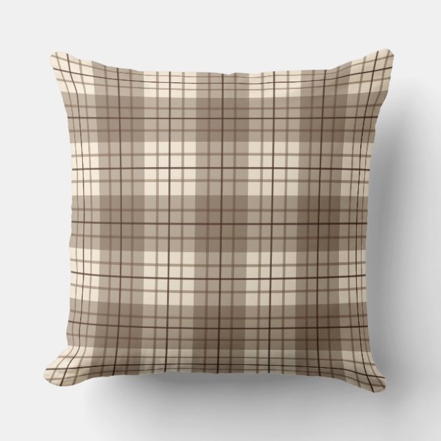 Plaid Pattern Browns & Cream Throw Pillow (Front)