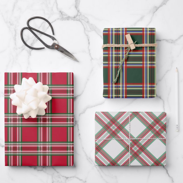 Plaid Pattern Christmas Wrapping Paper Assortment (Front)