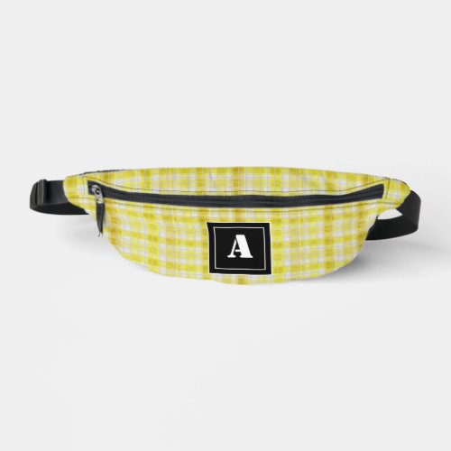 Plaid Pattern Gingham Check Yellow White Monogram Fanny Pack