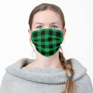 Plaid pattern green color adult cloth face mask