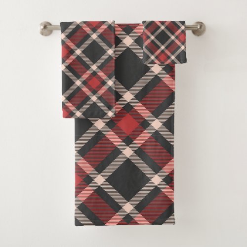 Plaid pattern in red black and white bath towel set