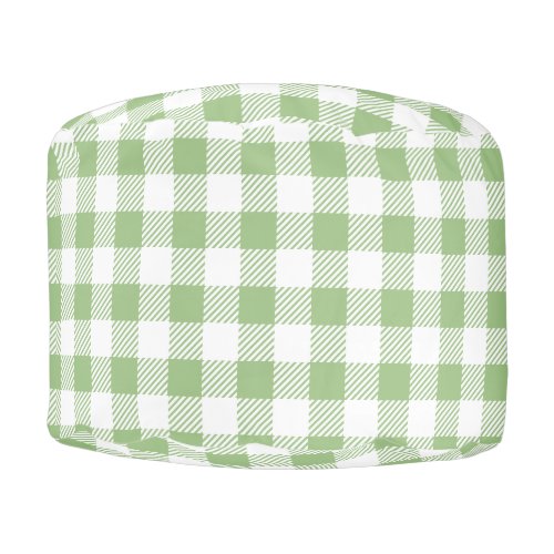 Plaid Pattern in White and Sage Green Pouf