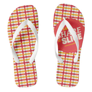 Plaid Pattern Let's Share a Slice Flip Flops