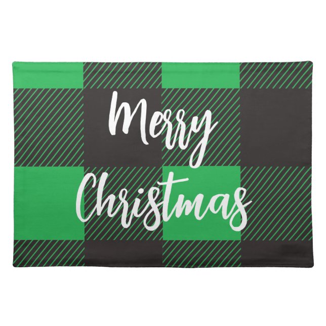 Plaid Pattern Merry Christmas Cloth Placemat (Front)