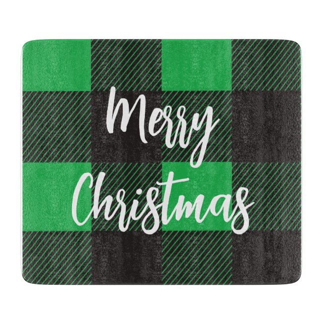 Plaid Pattern Merry Christmas Cutting Board (Front)