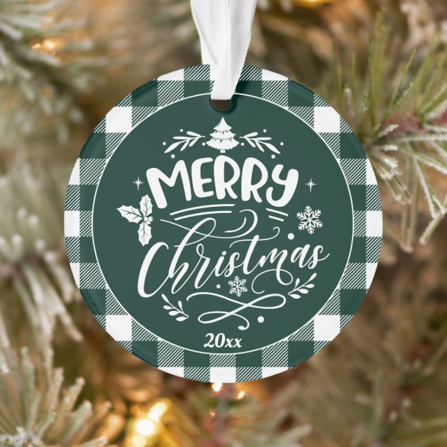 Plaid Pattern Merry Christmas Photo Ornament (Tree)