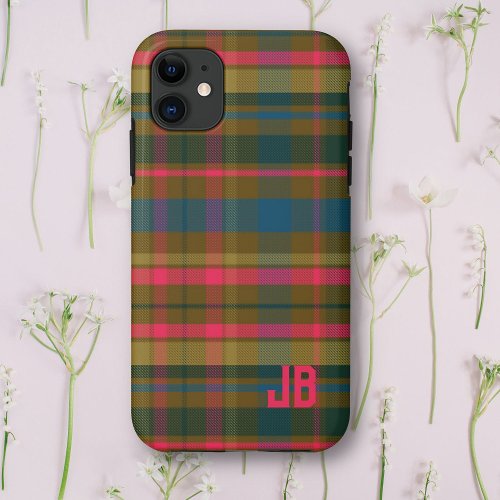 Plaid Pattern Monogram iPhone 11 Case