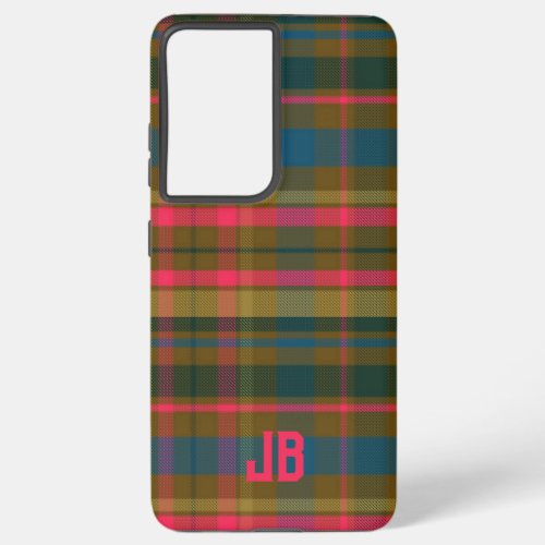 Plaid Pattern Monogram Samsung Galaxy S21 Ultra Case