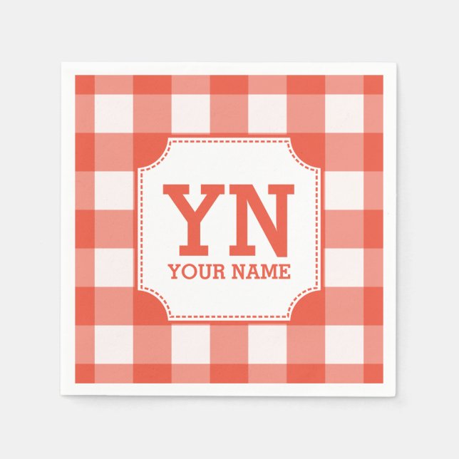 Plaid pattern name monogrammed napkins (Front)