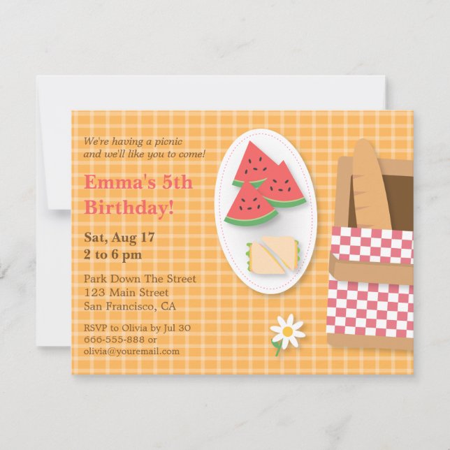 Plaid Pattern Picnic Birthday Party Invitations (Front)