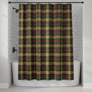 Plaid Pattern Shower Curtain - Green, Red,