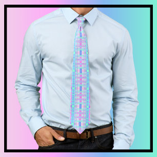 Plaid Pattern Tartan Check Blue Pink Neck Tie