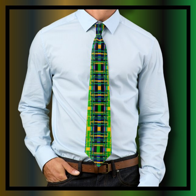 Plaid Pattern Tartan Check Green Orange Black Neck Tie (Creator Uploaded)
