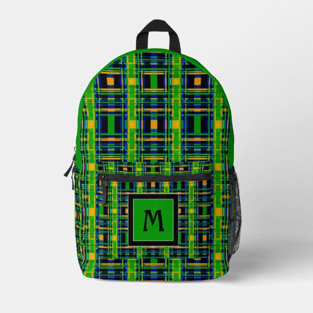 Plaid Pattern Tartan Check Green Orange Black Printed Backpack (Front)