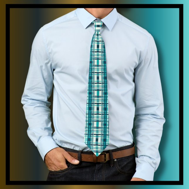 Plaid Pattern Tartan Check Green White  Neck Tie (Creator Uploaded)