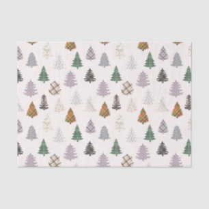 Plaid Patterned Christmas Trees Off White Tissue Paper