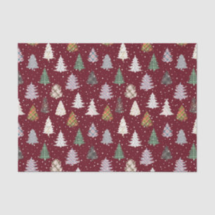 Plaid Patterned Christmas Trees Pattern in Maroon Tissue Paper