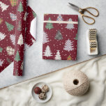 Plaid Patterned Christmas Trees Pattern in Maroon Wrapping Paper