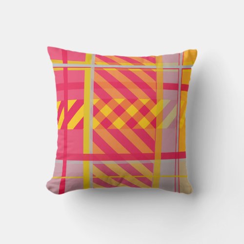 Plaid Patterned Yellow Red Cushion Throw Pillow