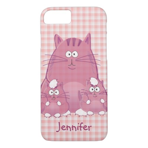 Plaid Patterns  Cute Cats Family iPhone 87 Case