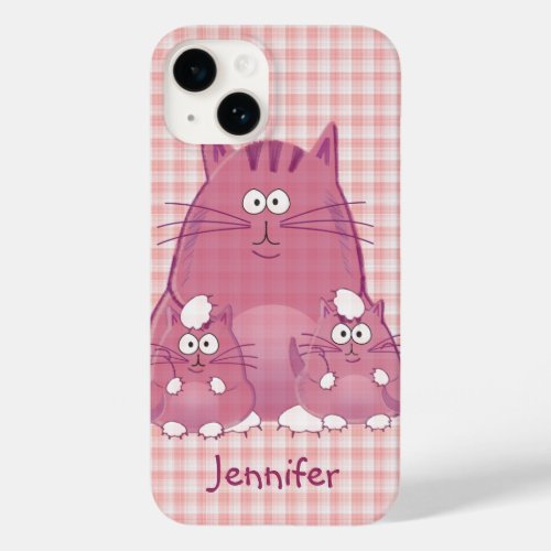 Plaid Patterns  Cute Cats Family Case_Mate iPhone 14 Case