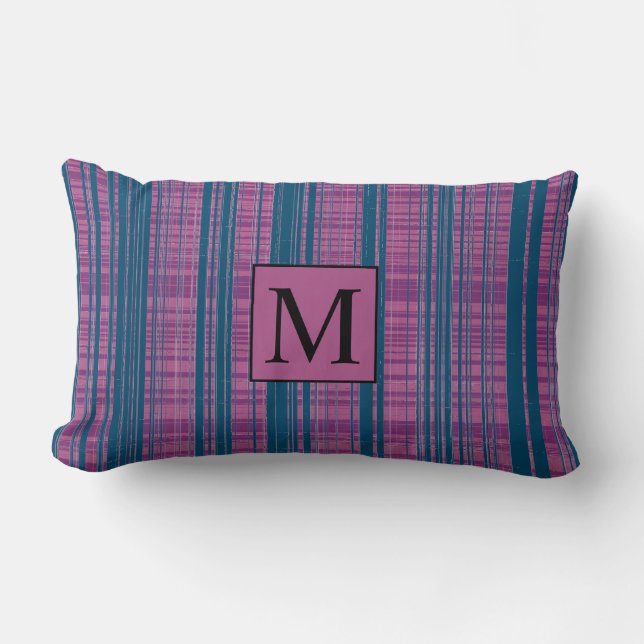 Plaid Patterns Purple Green Geometric Monogram Lumbar Pillow (Front)