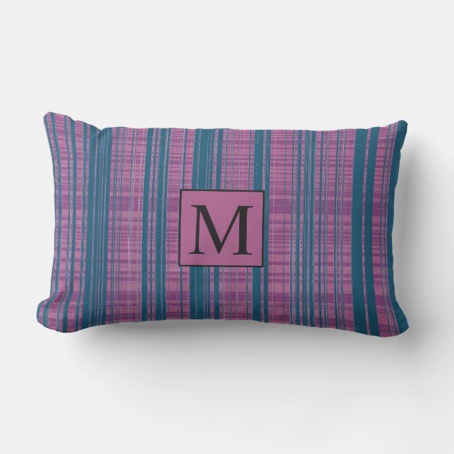 Plaid Patterns Purple Green Geometric Monogram Lumbar Pillow (Front)