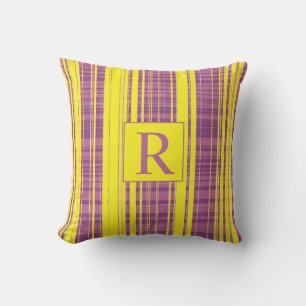 Plaid Patterns Stripes Monogram Purple Yellow Outdoor Pillow