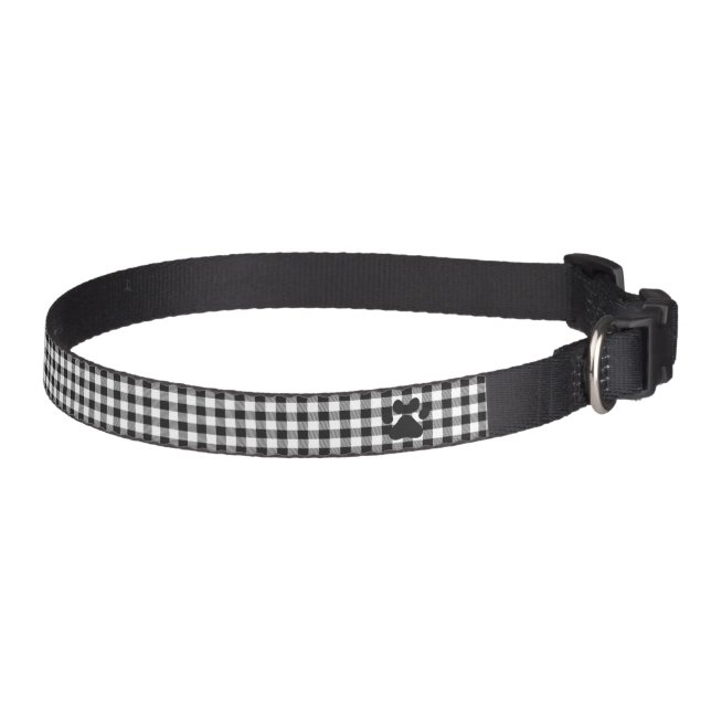 Plaid Paw Print Black White Classic Pet Fun Collar (Right)