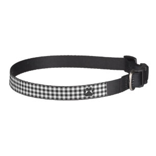 Plaid Paw Print Black White Classic Pet Fun Pet Collar