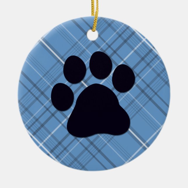 Plaid Paw Print Ceramic Ornament (Front)