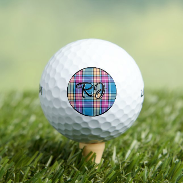 Plaid Personalized Blue, Purple, Turquoise, Yellow Golf Balls (Insitu Tee)