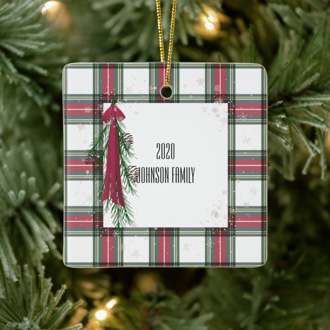 Plaid Personalized Christmas Ceramic Ornament (Tree)