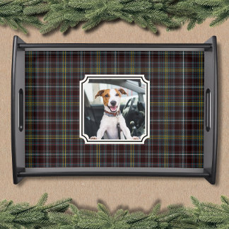 Plaid Personalized Dog Photo Modern Serving Tray