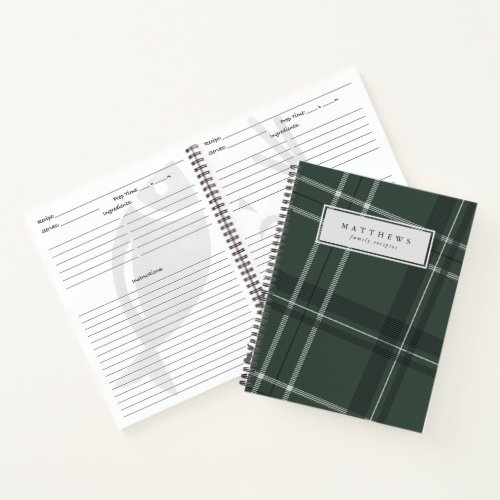 Plaid personalized family recipe notebook