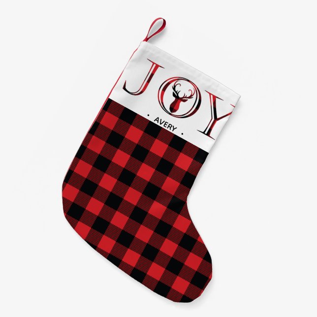 Plaid Personalized Joy Christmas Small Christmas Stocking (Front (Hanging))
