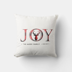 Plaid Personalized Joy Christmas Throw Pillow