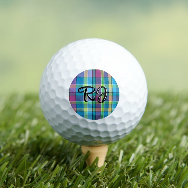 Plaid Personalized Purple Green Yellow Turquoise Golf Balls (Insitu Tee)