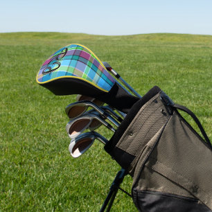 Plaid Personalized Purple Green Yellow Turquoise Golf Head Cover
