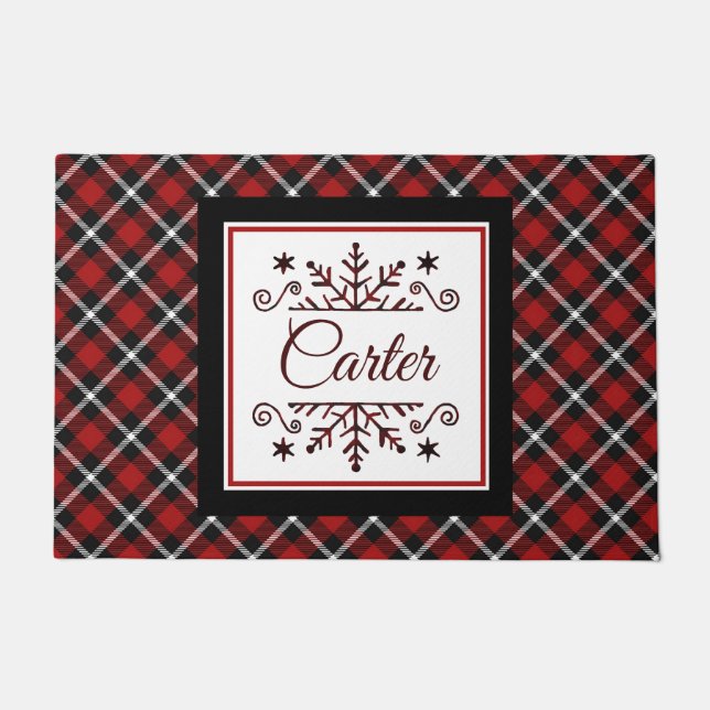 Plaid Personalized snowflake   Doormat (Front)